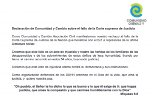 Declaración de CyC ante el fallo de la Corte